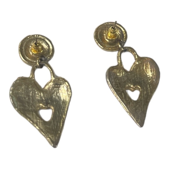 Vintage faux Cloisonne Heart Drop Earrings - Picture 3 of 6